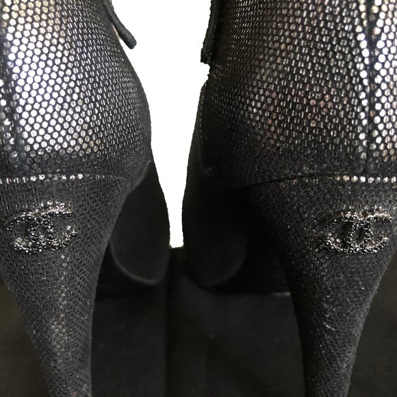 CHANEL Metallic Black & Gray Cap-Toe Ankle Boots - Picture 3 of 5